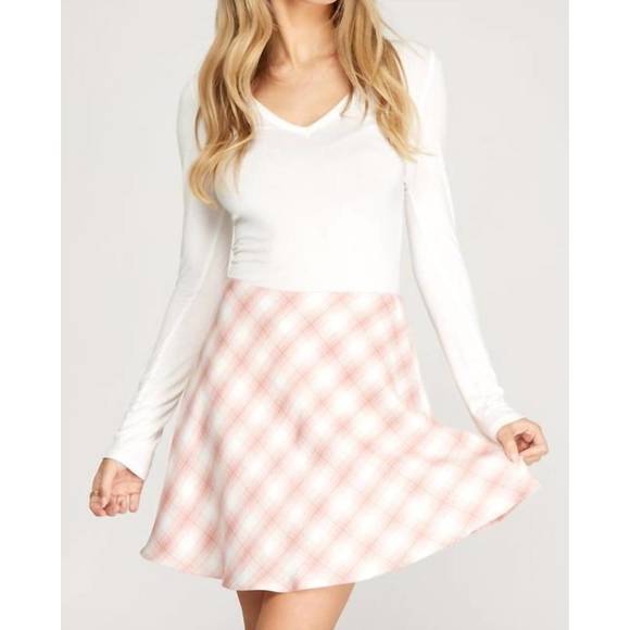 NEW SHE + SKY plaid skater skirt in pink - Picture 1 of 1